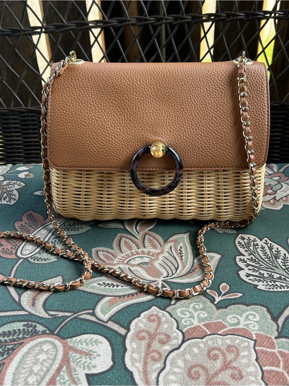Ted Baker London Janiya Rattan bag with turquoise color ring